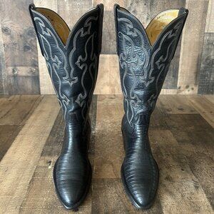 Falconhead Vintage Teju Lizard Black Western Cowboy Boots Womens 6 C